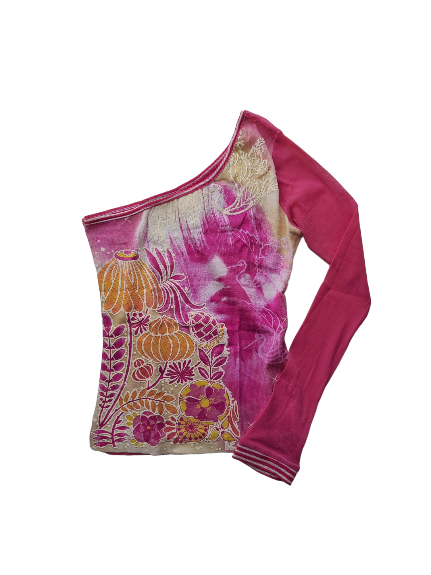 Asymetric Mesh top vintage y2k 2000s printed graphic funky rave futuristic cybery2k girly archive rose mesh 