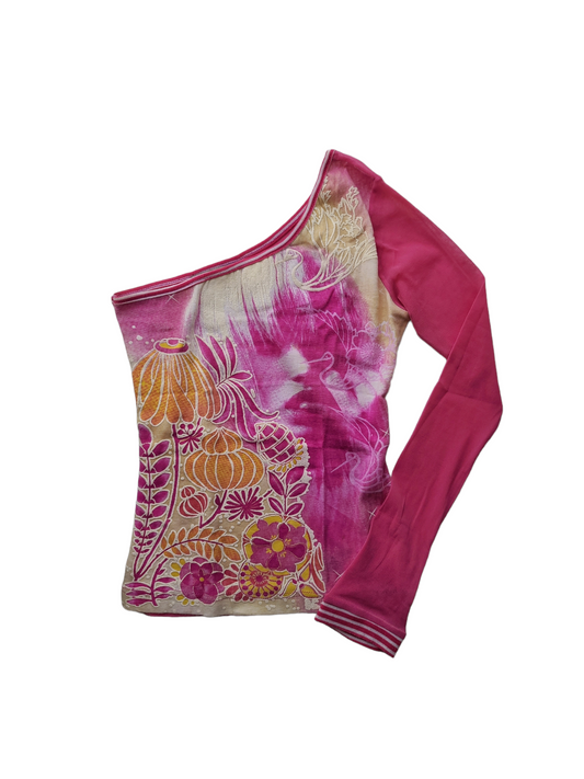 Asymetric Mesh top vintage y2k 2000s printed graphic funky rave futuristic cybery2k girly archive rose mesh 