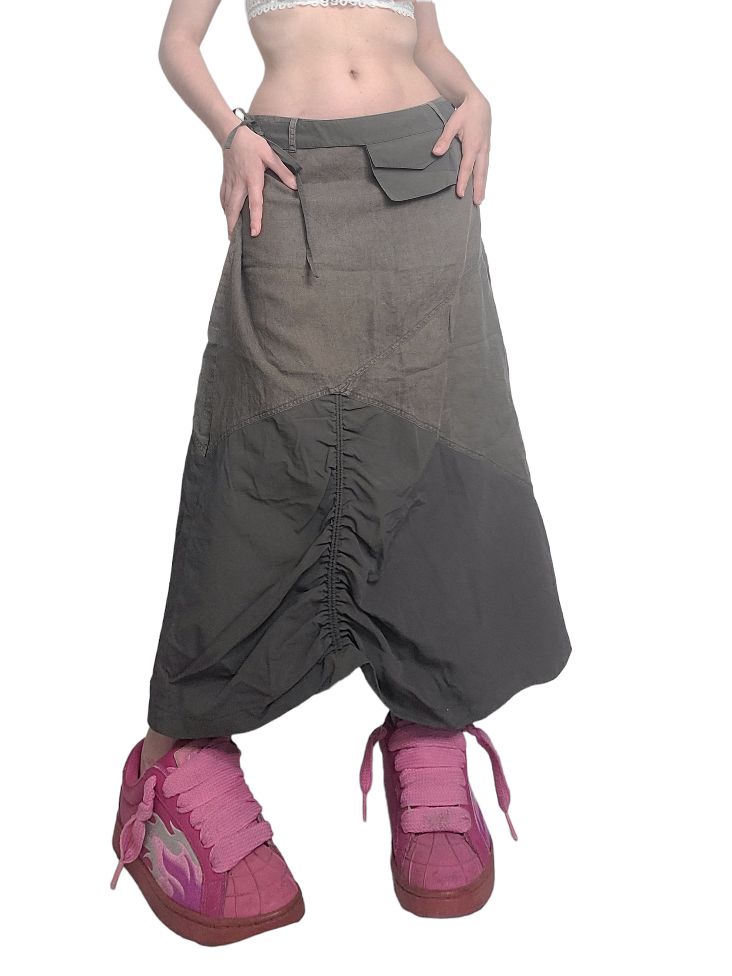 Maxi skirt jupe longue lin vintage gorpcore kaki bi matiere sportwear multipoches techwear post apo dystopian techwear utility gorpcore