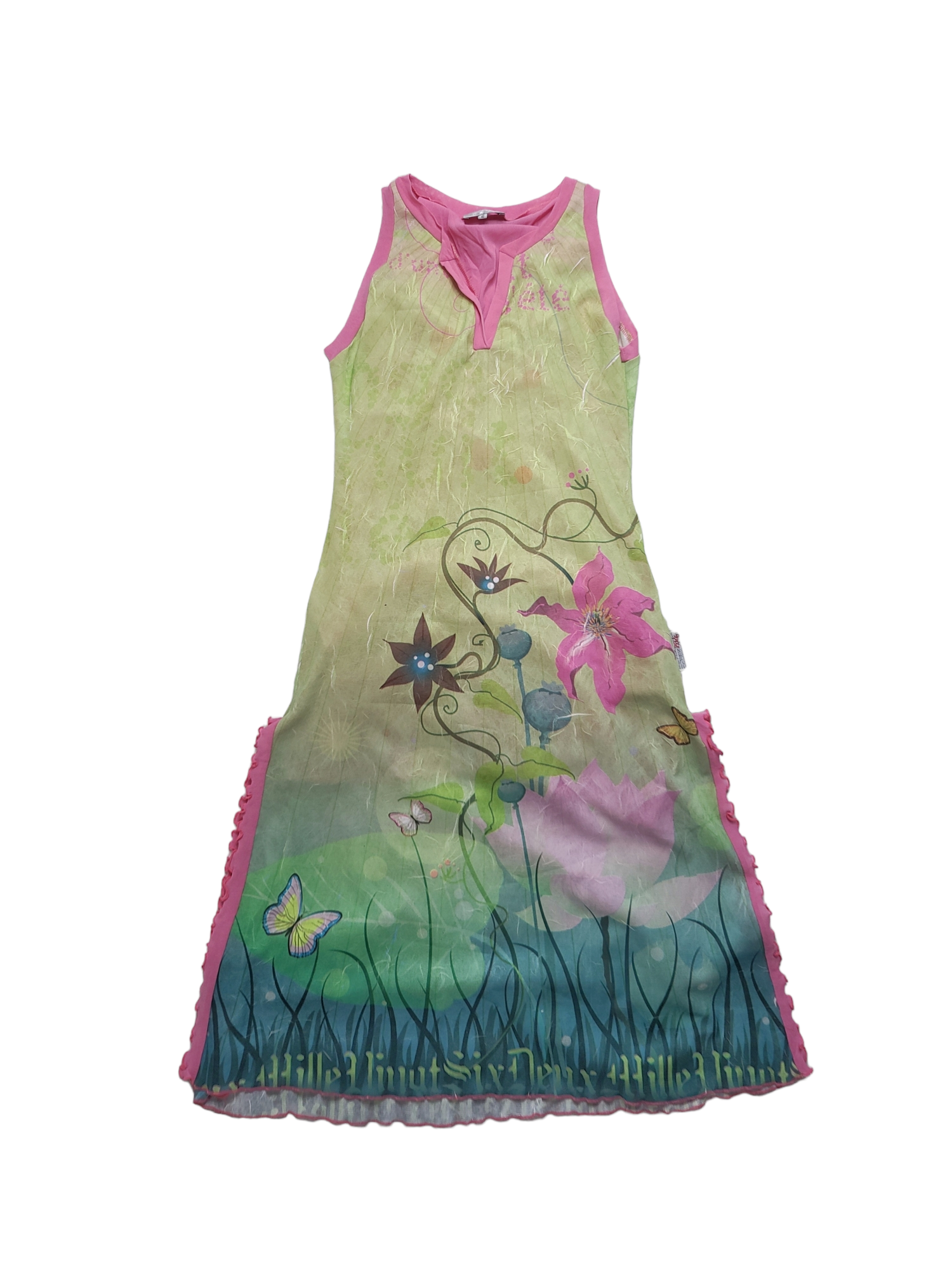 Maxi skirt robe vintage longue printed cyber cybery2k harajuku rave archive fashion futuristic colorfull fairy fairygrunge rose kidcore made in france mesh