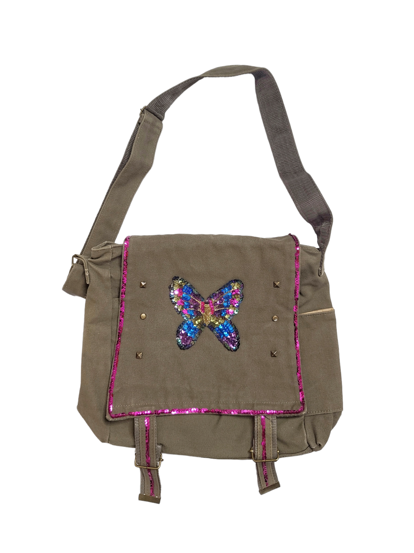 Sac besace y2k 2000 bandoulliere kaki grunge vintage fairygrunge papillon strass skater