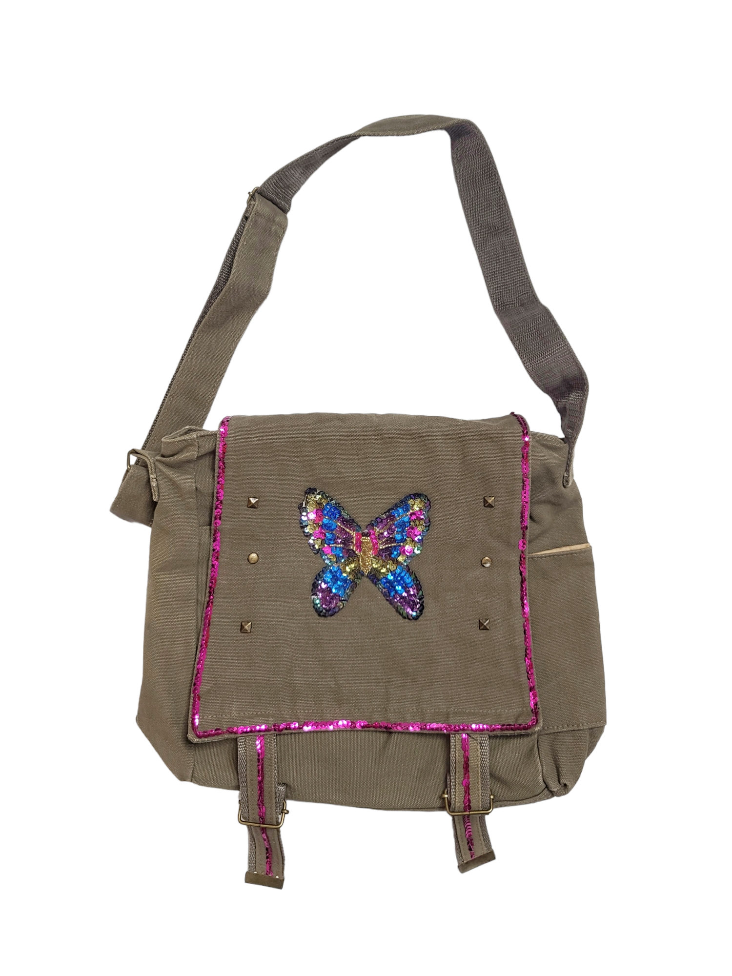 Sac besace y2k 2000 bandoulliere kaki grunge vintage fairygrunge papillon strass skater