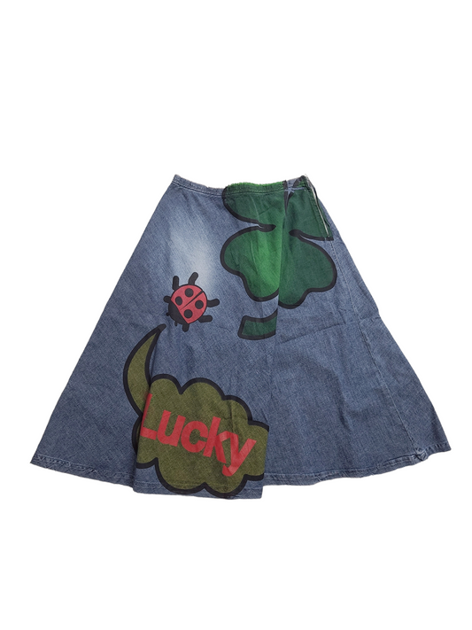 Maxi skirt jupe jean 90s maximalist cyber y2k 2000s printed harajuku kidcore ladybug funky