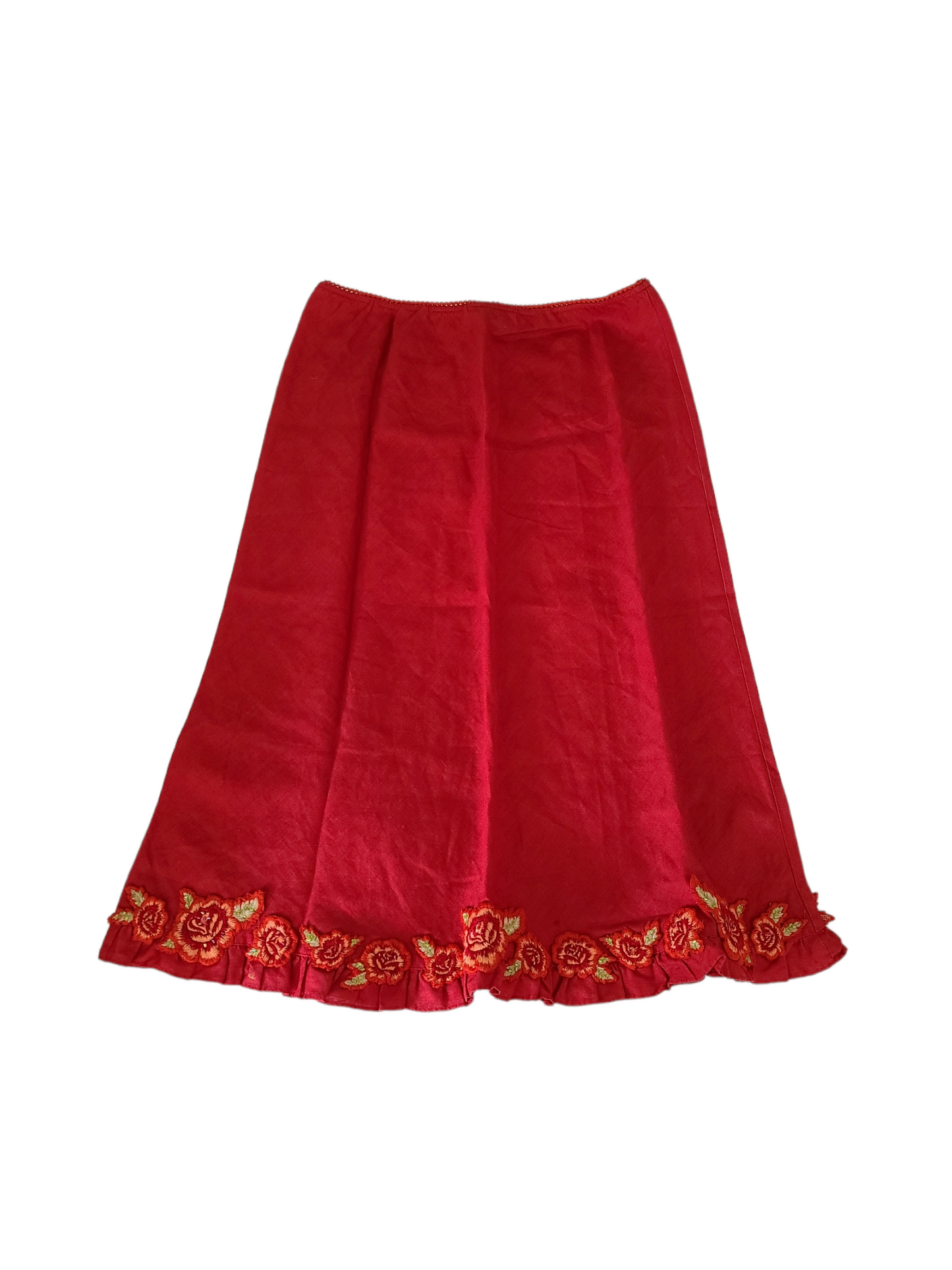 Jupe coquette y2k vintage lin coton made in france paris champetre romantic fleurs broderie cottagecore red skirt