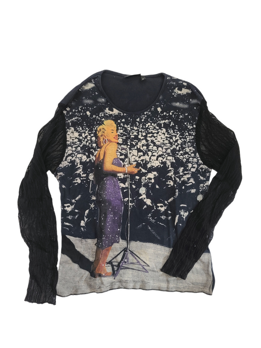 Archive fashion diesel top vintage y2k 90s 2000s grunge cybery2k cybercore imprime printed photographie visage noir et blanc rare marylin monroe