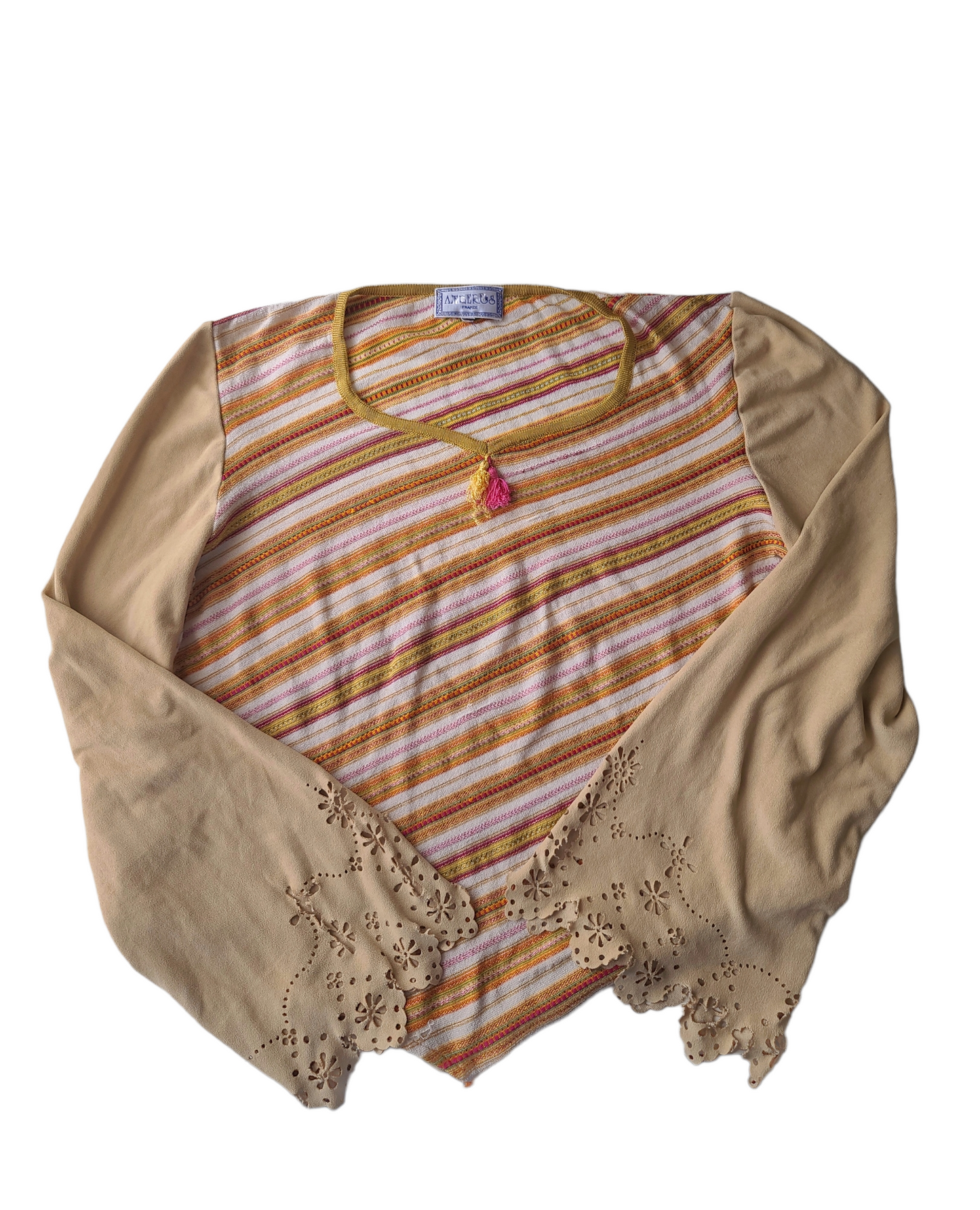 Bohemian y2k fairy top colorfull forestcore vintage made in france dentelle lace nature