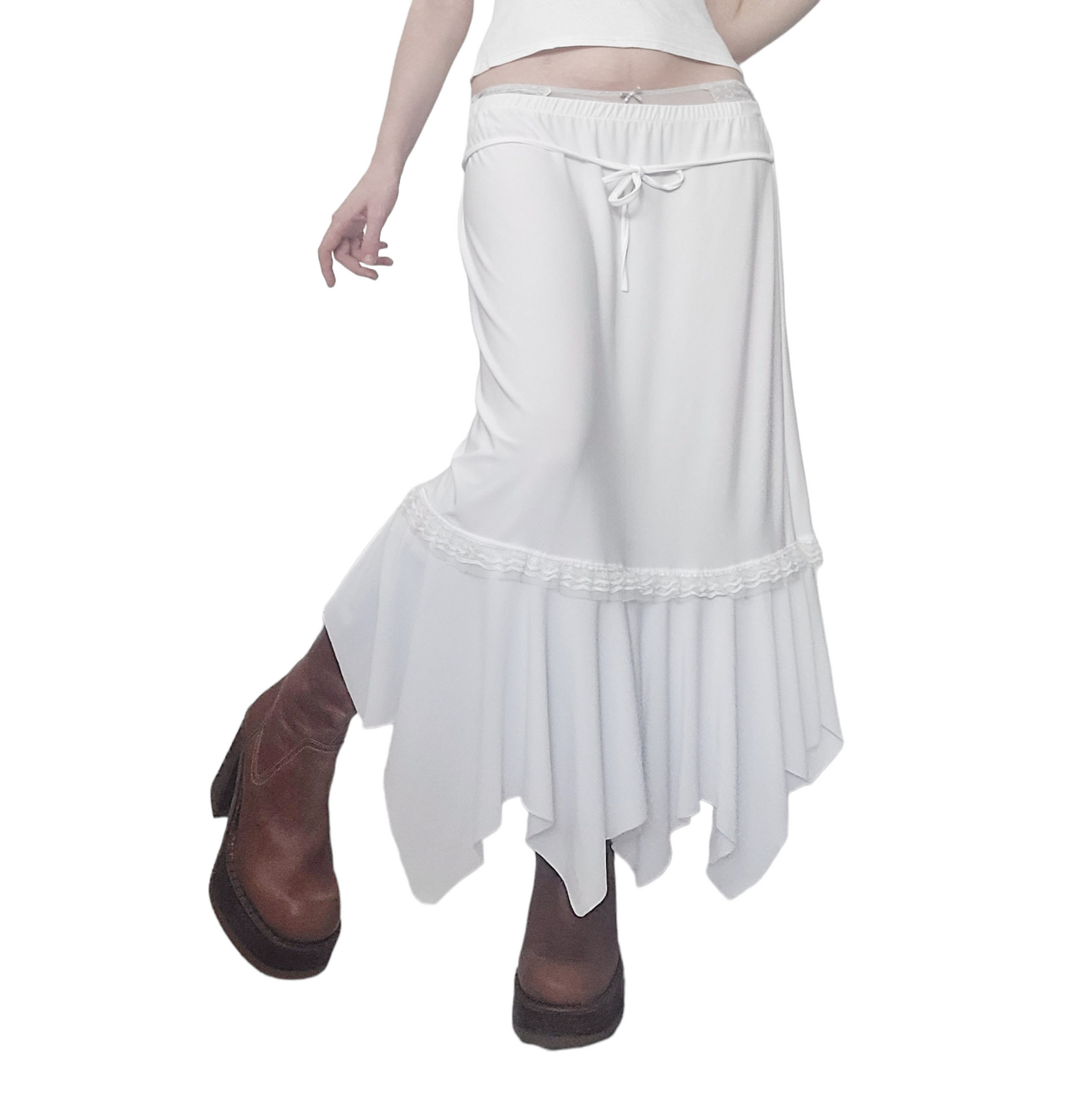 Fairy y2k vintage asymetric maxi skirt coquette white made in france