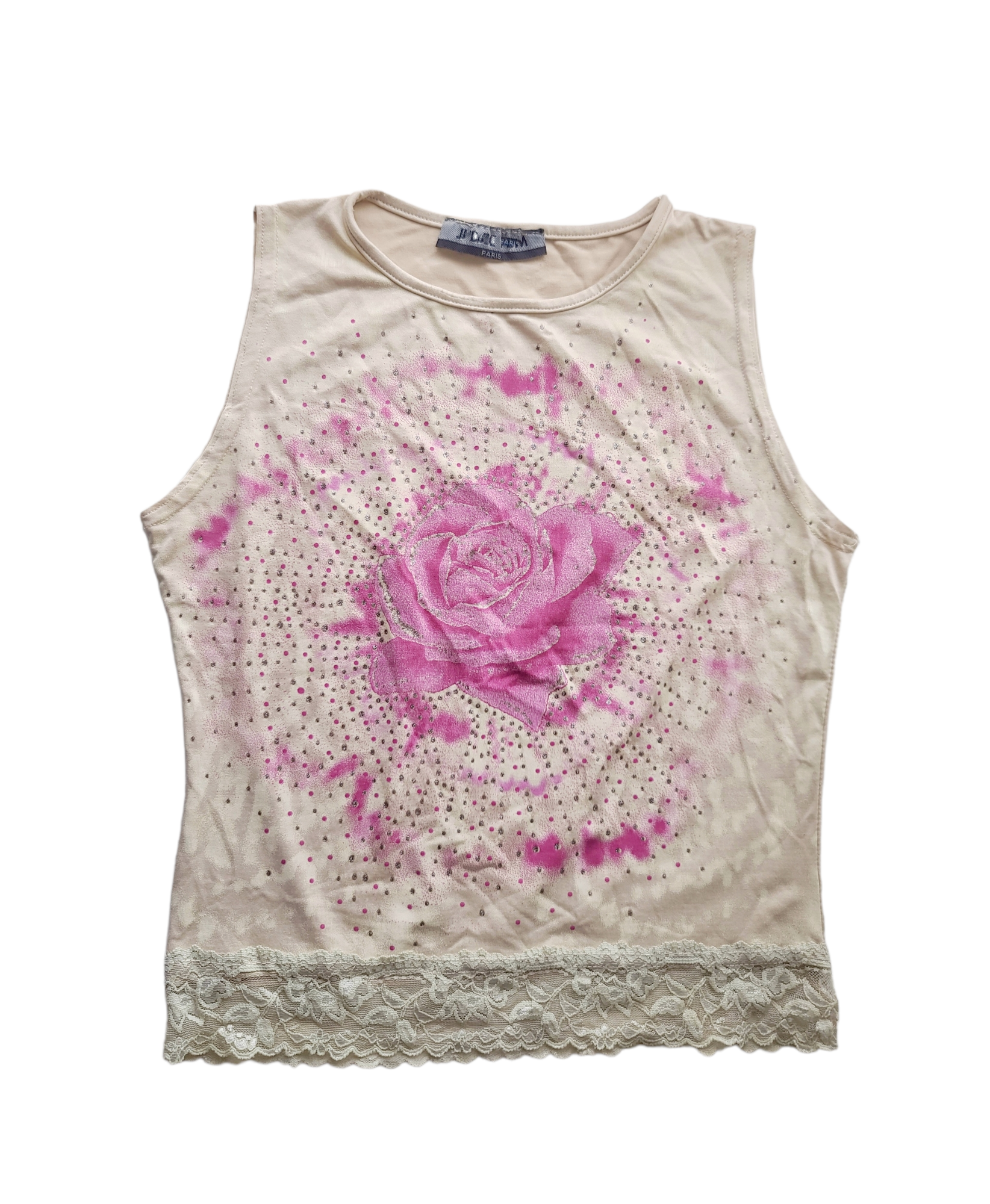 Coquette vintage y2k tank top flower strass printed girly princess archive harakuju cybery2k 