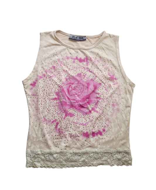 Coquette vintage y2k tank top flower strass printed girly princess archive harakuju cybery2k 