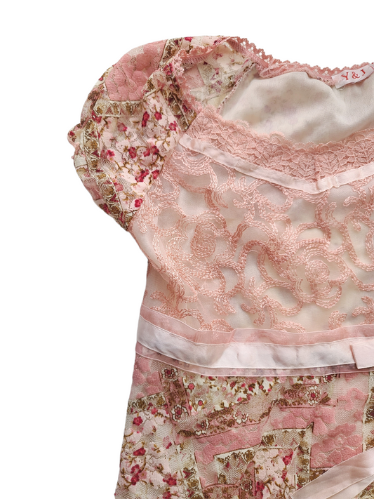 Y2k vintage coquette flowers pink top - zimfriperie