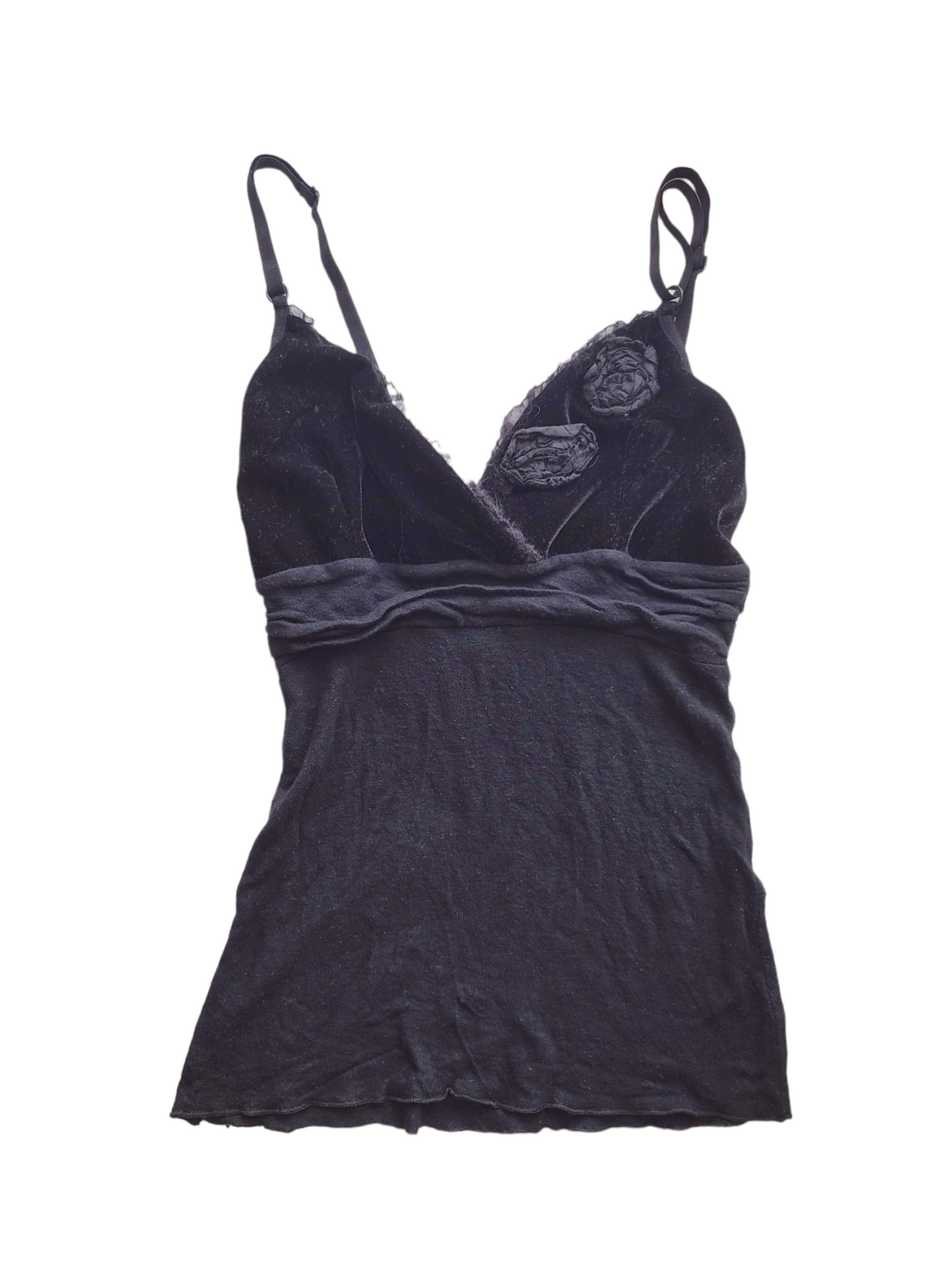 Y2k vintage romantic flowers black cami top
