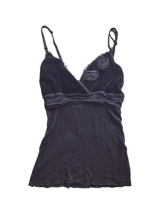 Y2k vintage romantic flowers black cami top