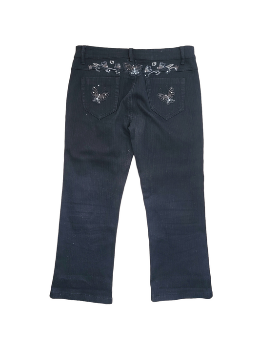 Y2k vintage strass butterflies kawaii girly cute bimbocore pants jeans stretch cropped trousers flared bratz