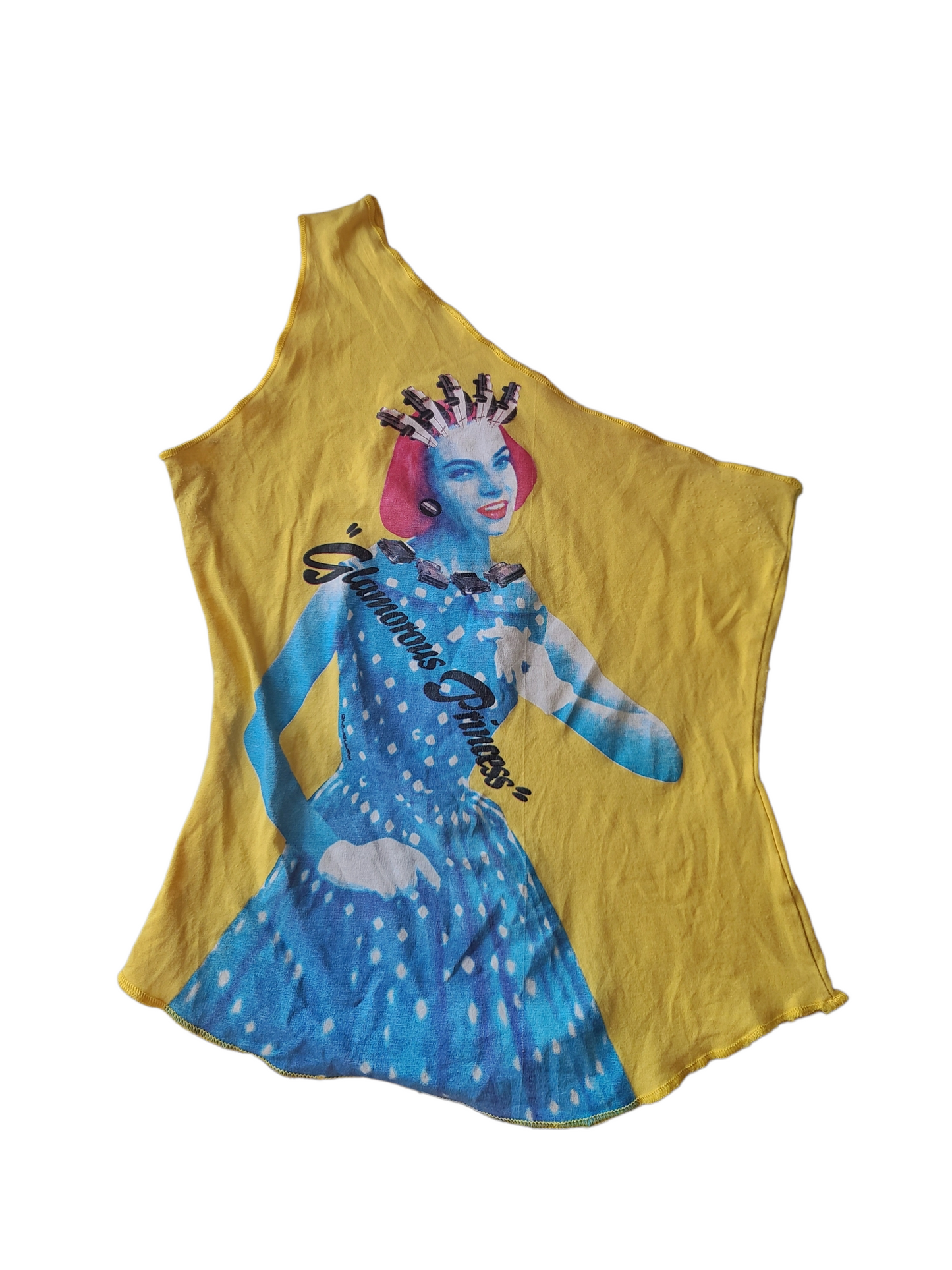 Asymmetric funky y2k printed top