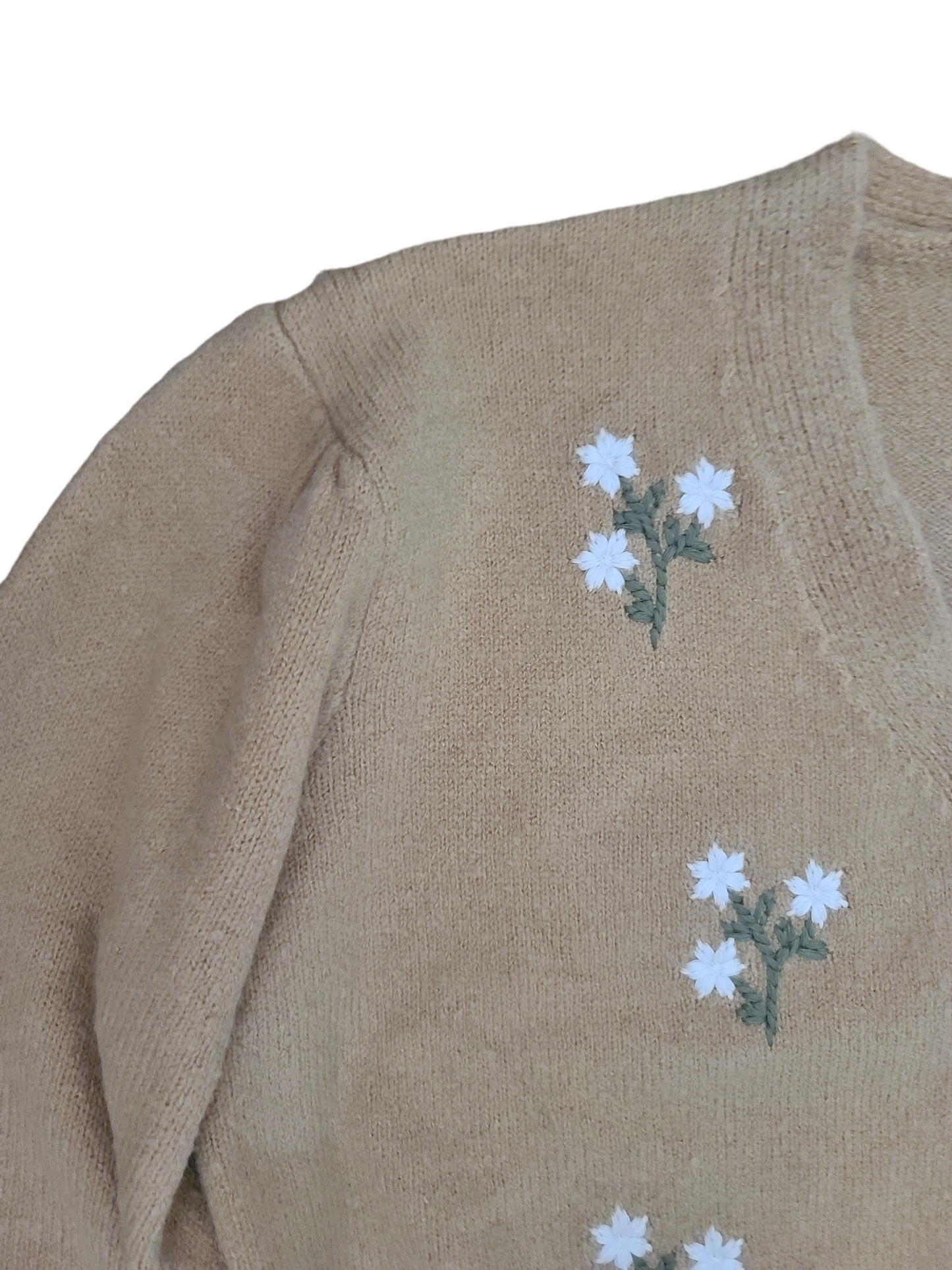 Vintage embroidered brown cottagecore cardigan with puff sleeves