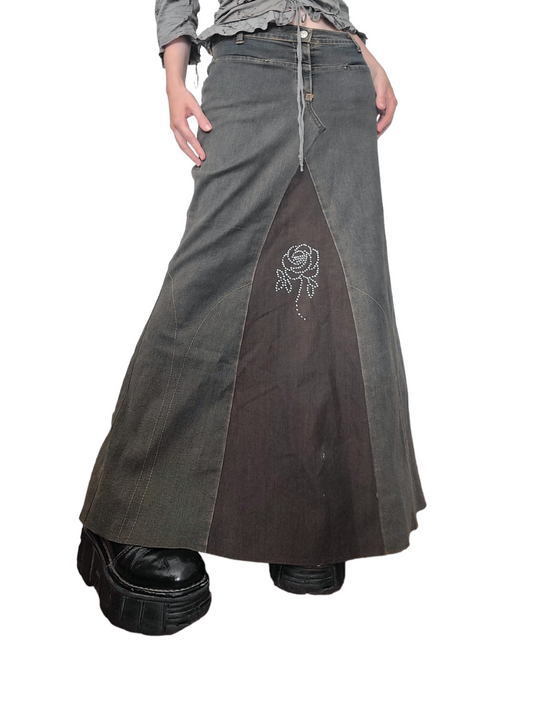Fairygrunge denim 90s maxi skirt strass grunge fairy streetwear bohemian harajuku