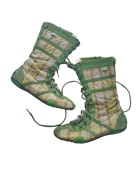 Biker cybery2k y2k harajuku plaid green vintage boots