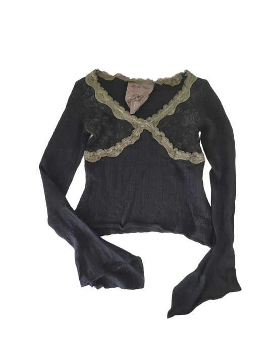 90s fairy grunge ddp archive vintage kaki lace sweater crochet