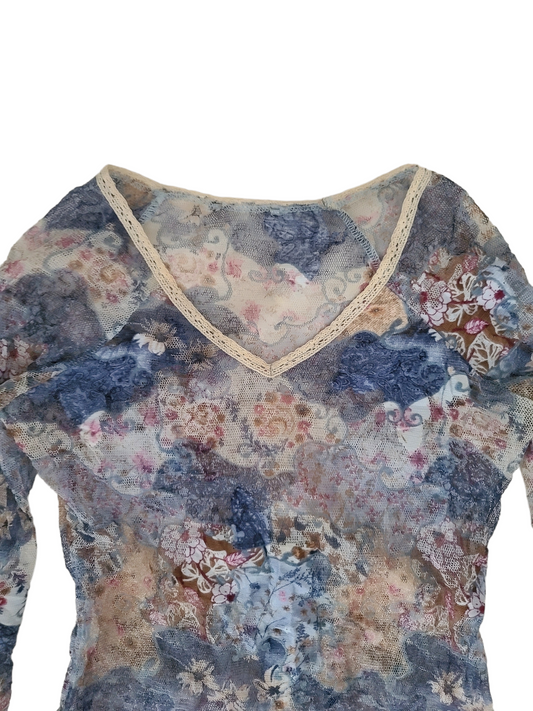 Fairy mesh y2k flowers top