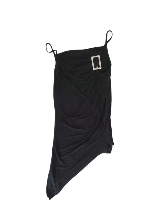 Y2k stretch black top 2000 asymetric mcbling glam strap