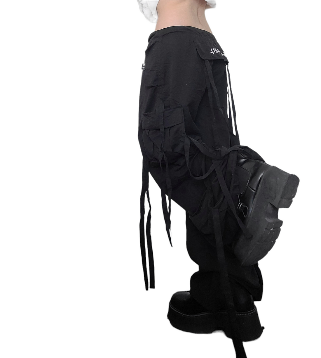 90s black parachute pants