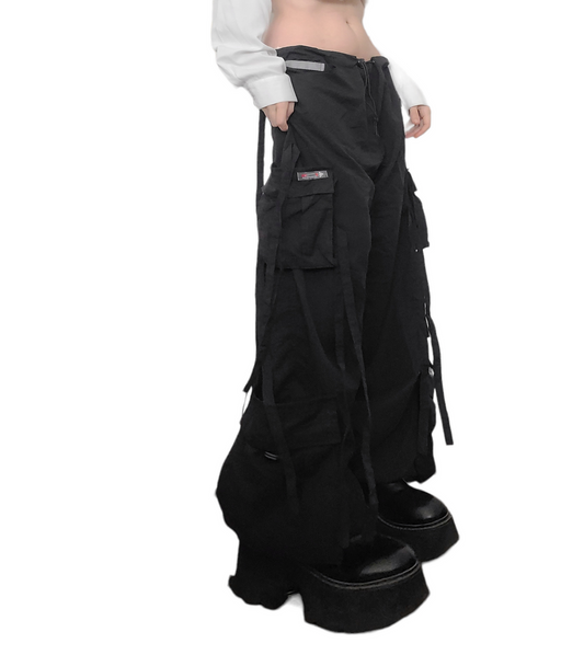 90s black parachute pants