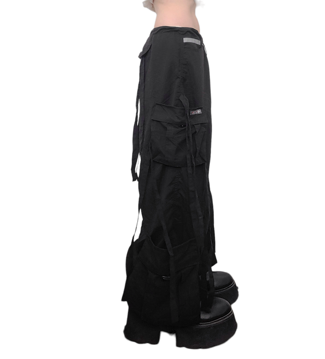 90s black parachute pants