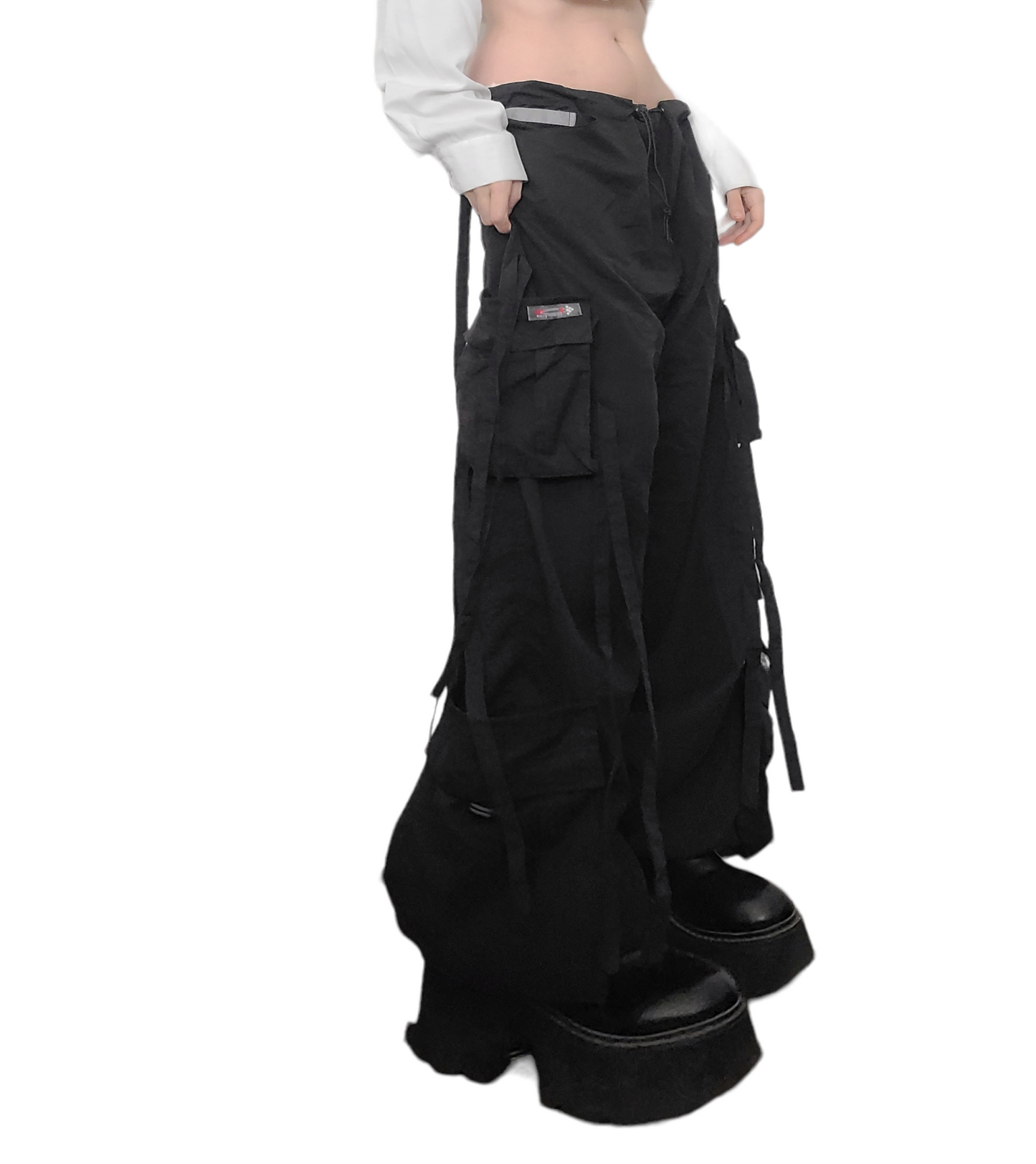 90s black parachute pants