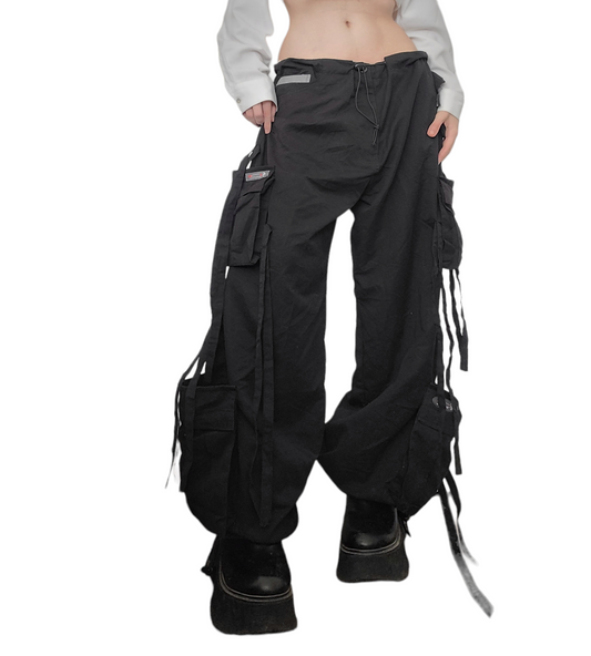 90s black parachute pants
