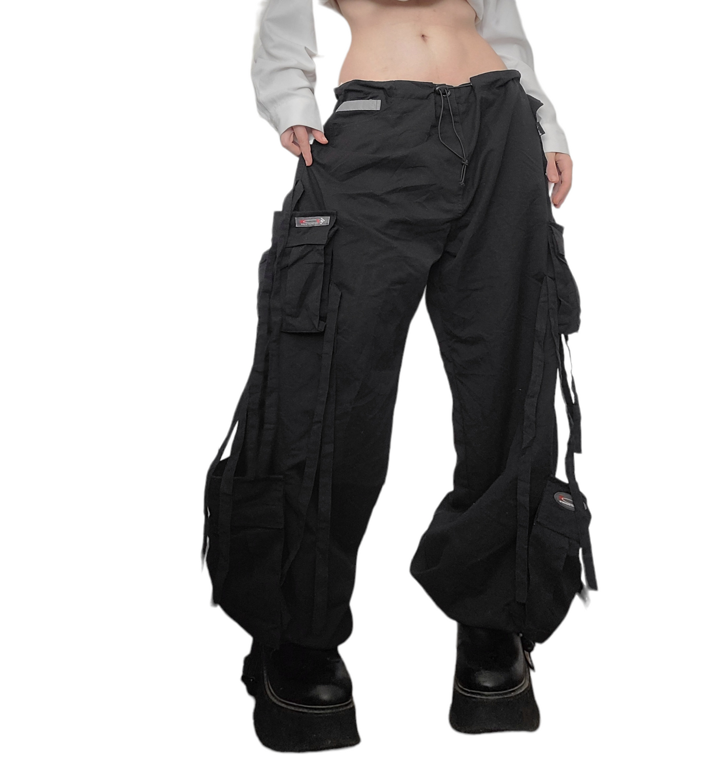 90s black parachute pants