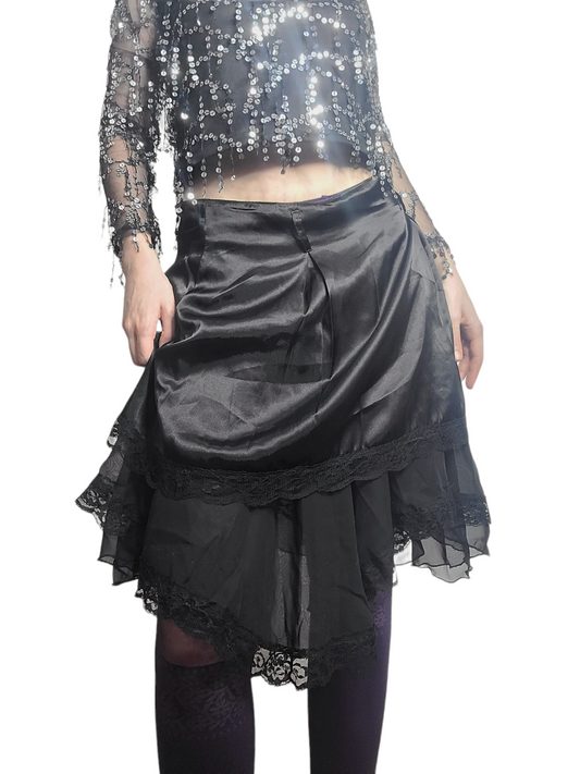 Y2k vintage lace ruffled satin skirt fairy coquette