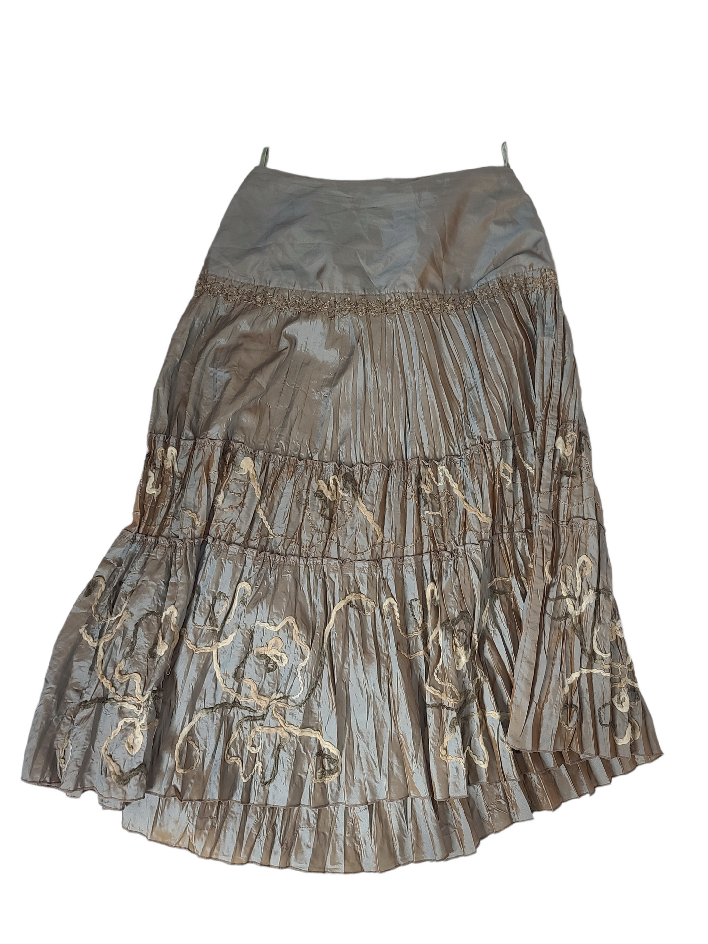 Vintage fairy khaki long satin skirt