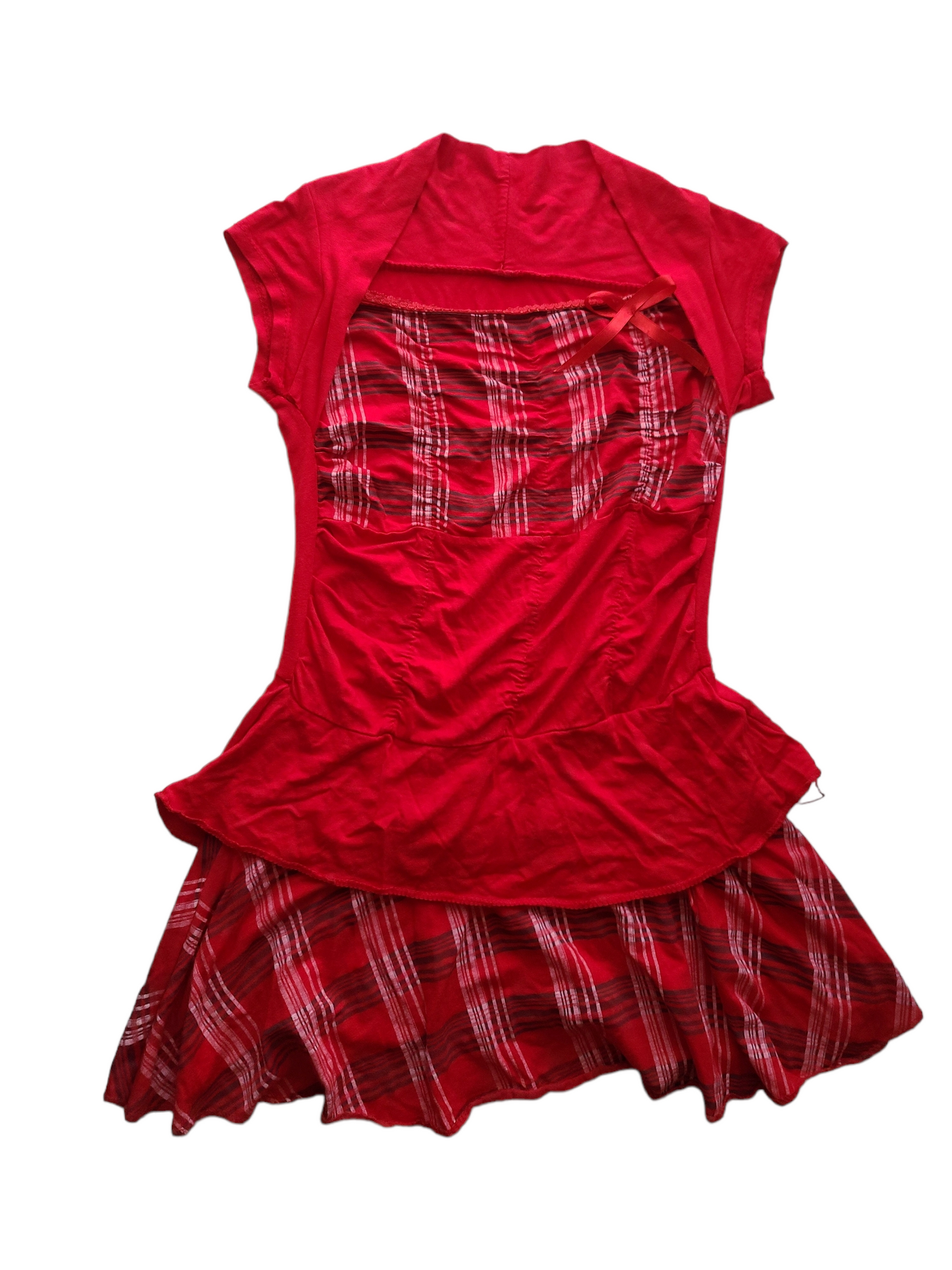 Plaid red y2k gyaru harajuku vintage mini dress ribbon coquette downtown 