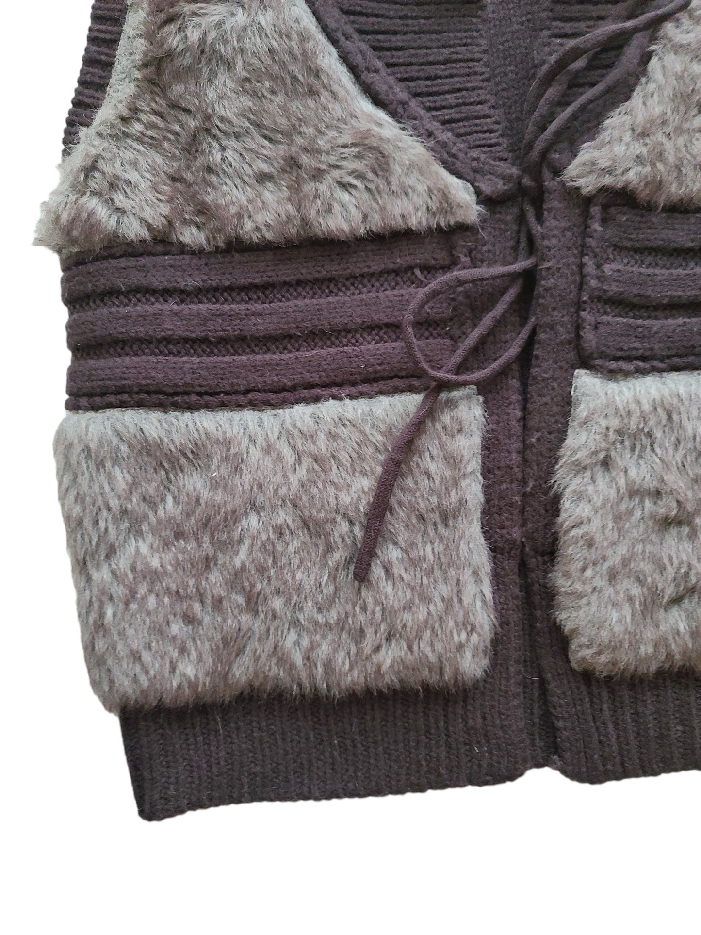 Faux fur ribbed sleeveless sweater