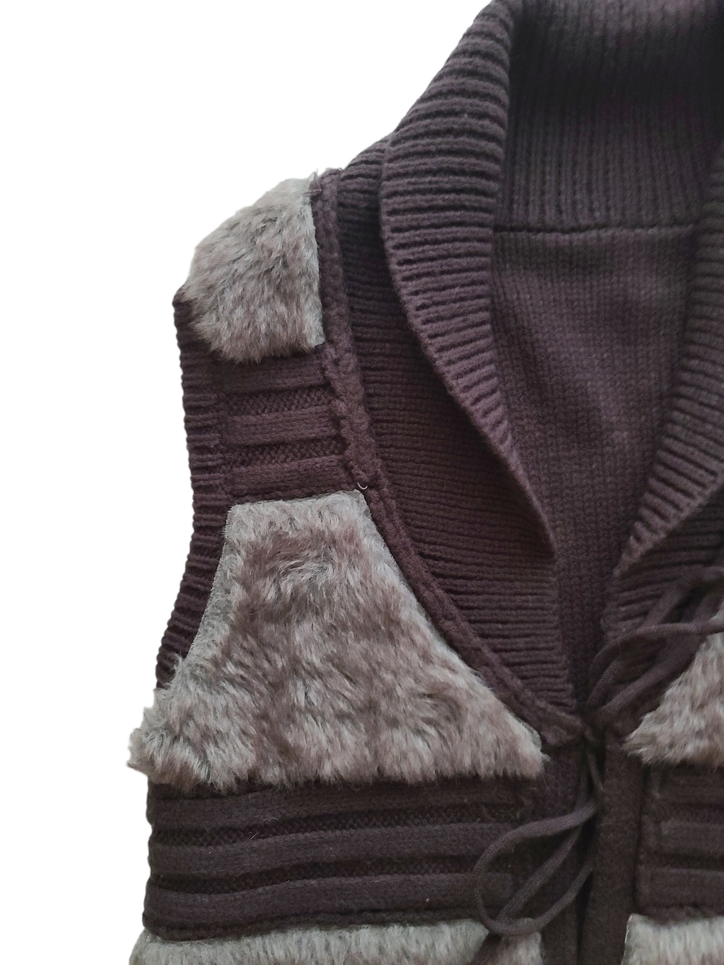 Faux fur ribbed sleeveless sweater