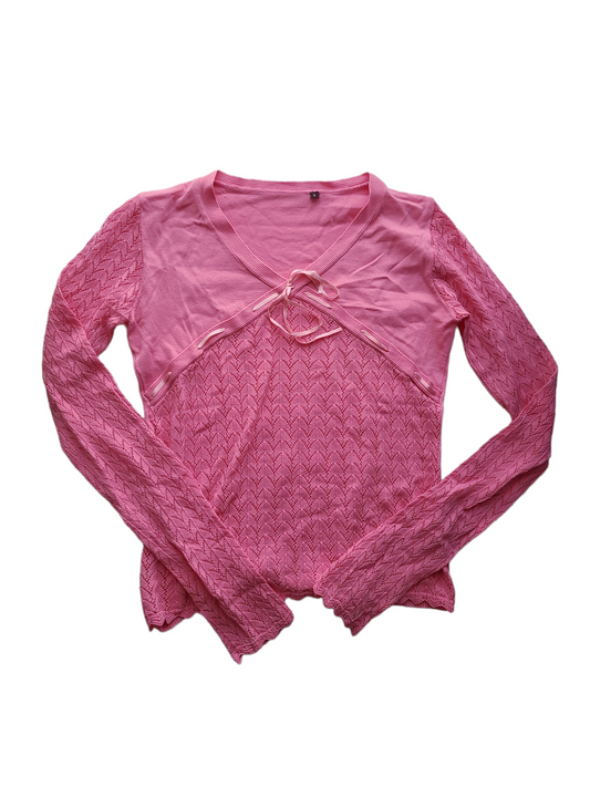 Coquette fairy lace crochet pink sweater ribbon