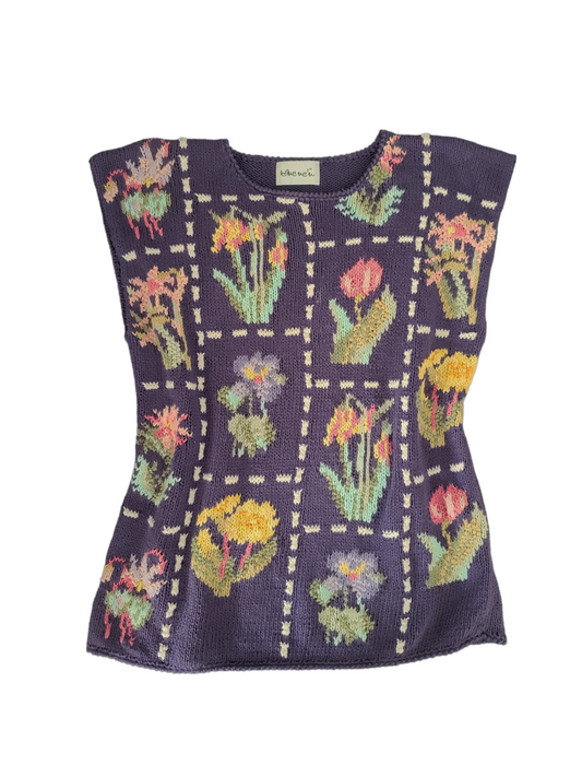Vintage cottagecore sweater knitted flowers forestcore fairygrunge 