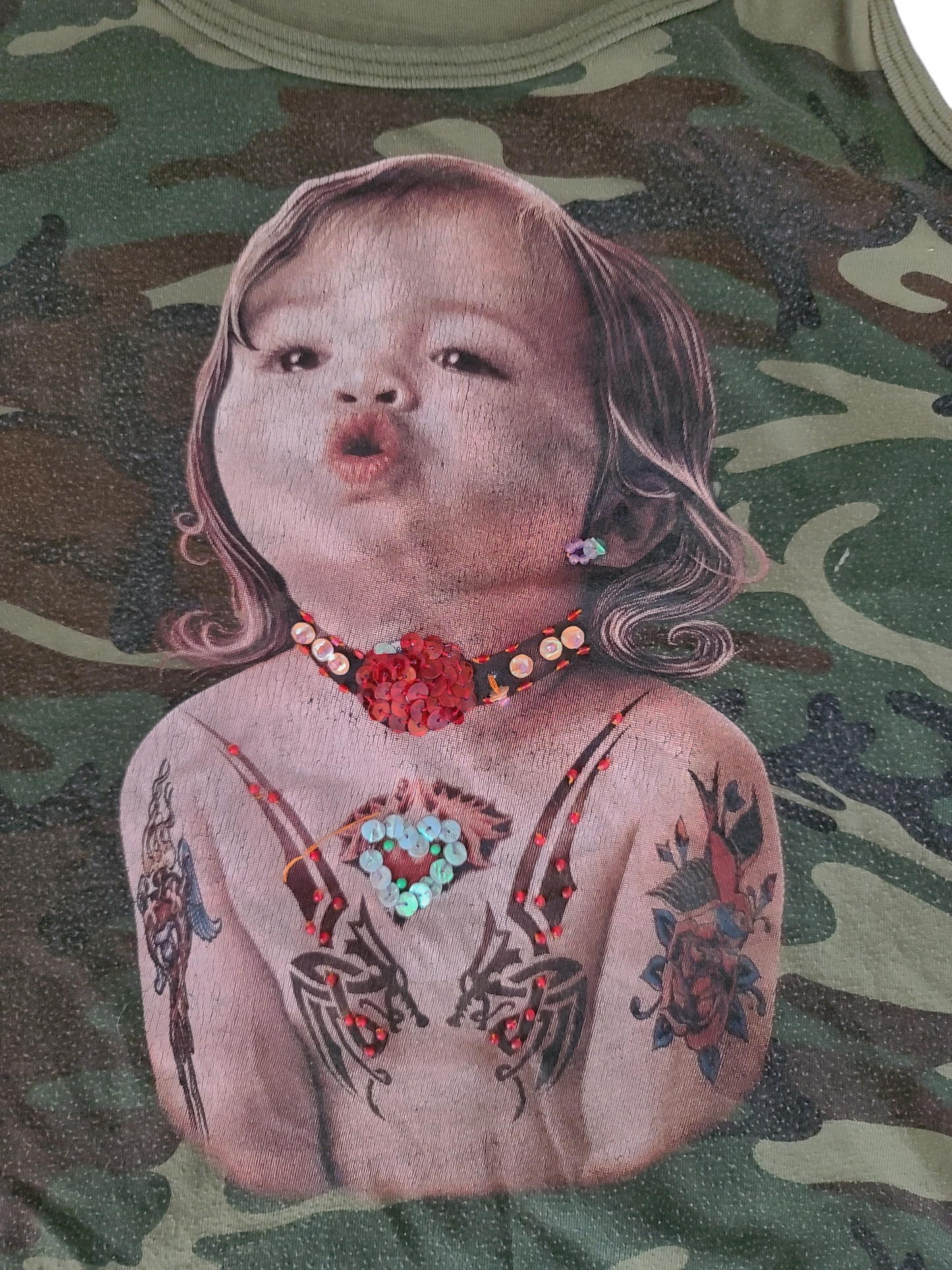 Top baby printed military y2k