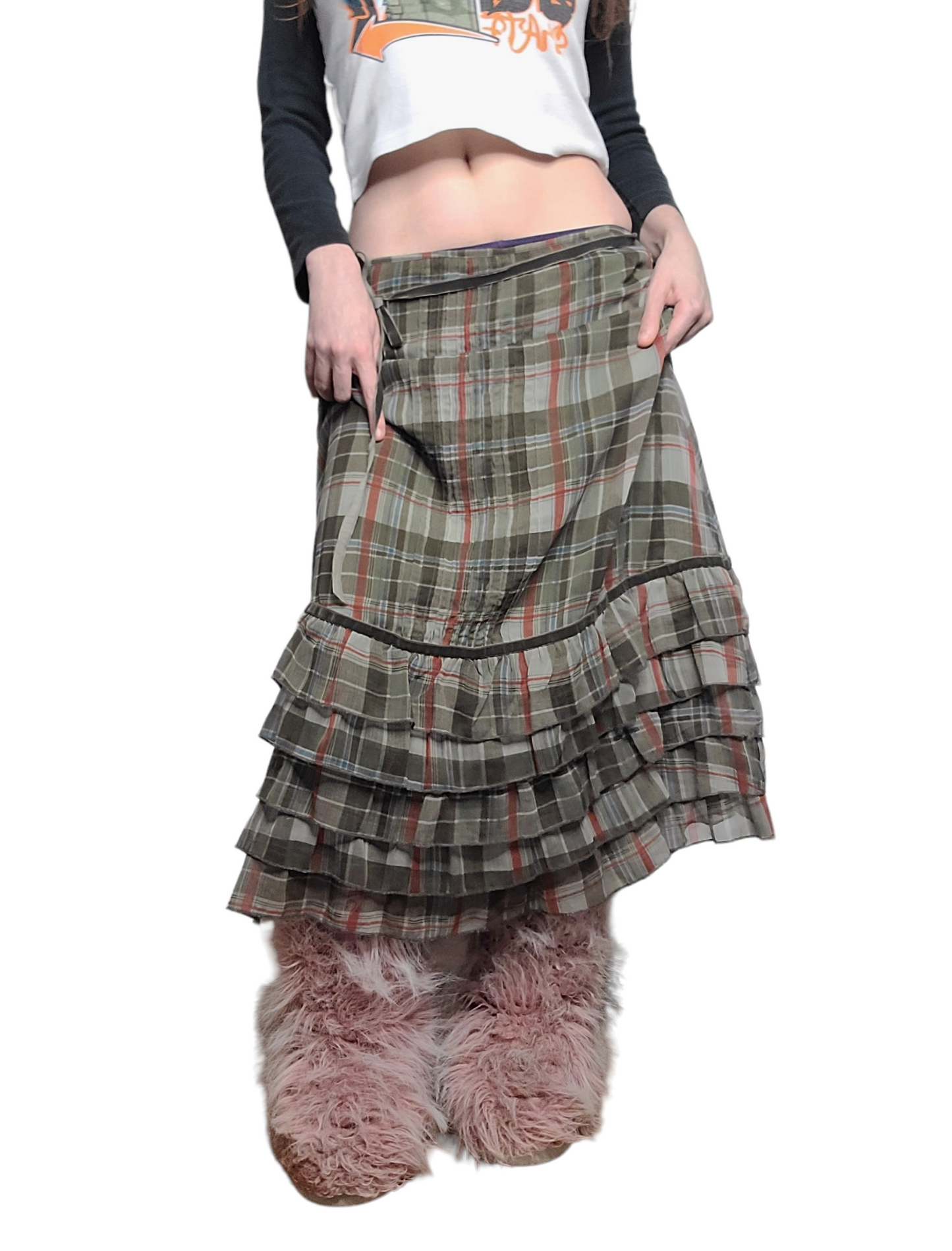 Y2k plaid maxi skirt