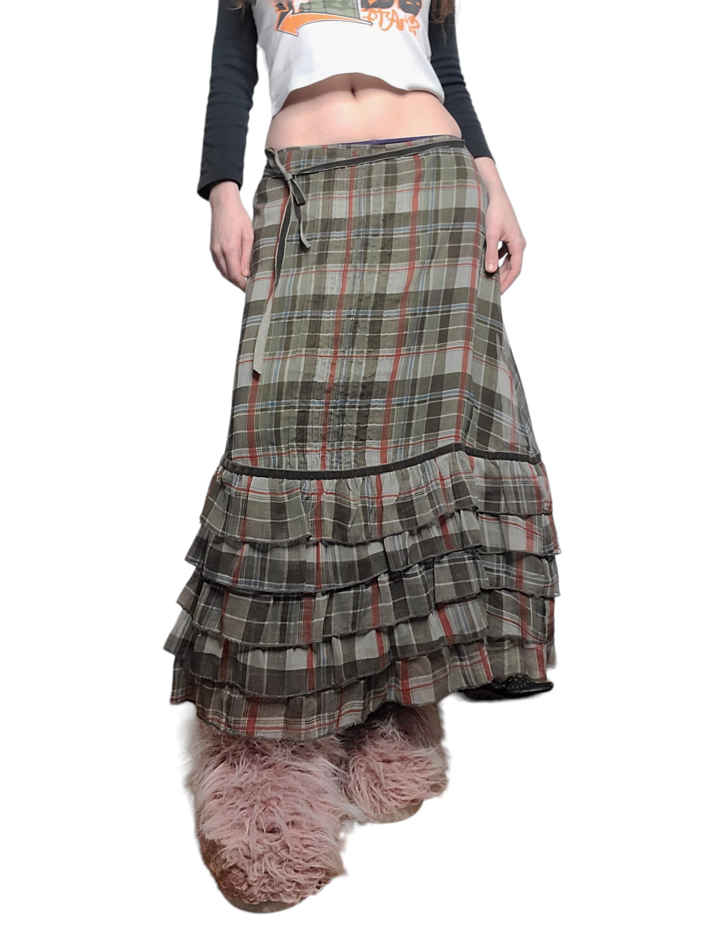 Plaid fairygrunge plaid y2k maxi skirt ruffled downtown 