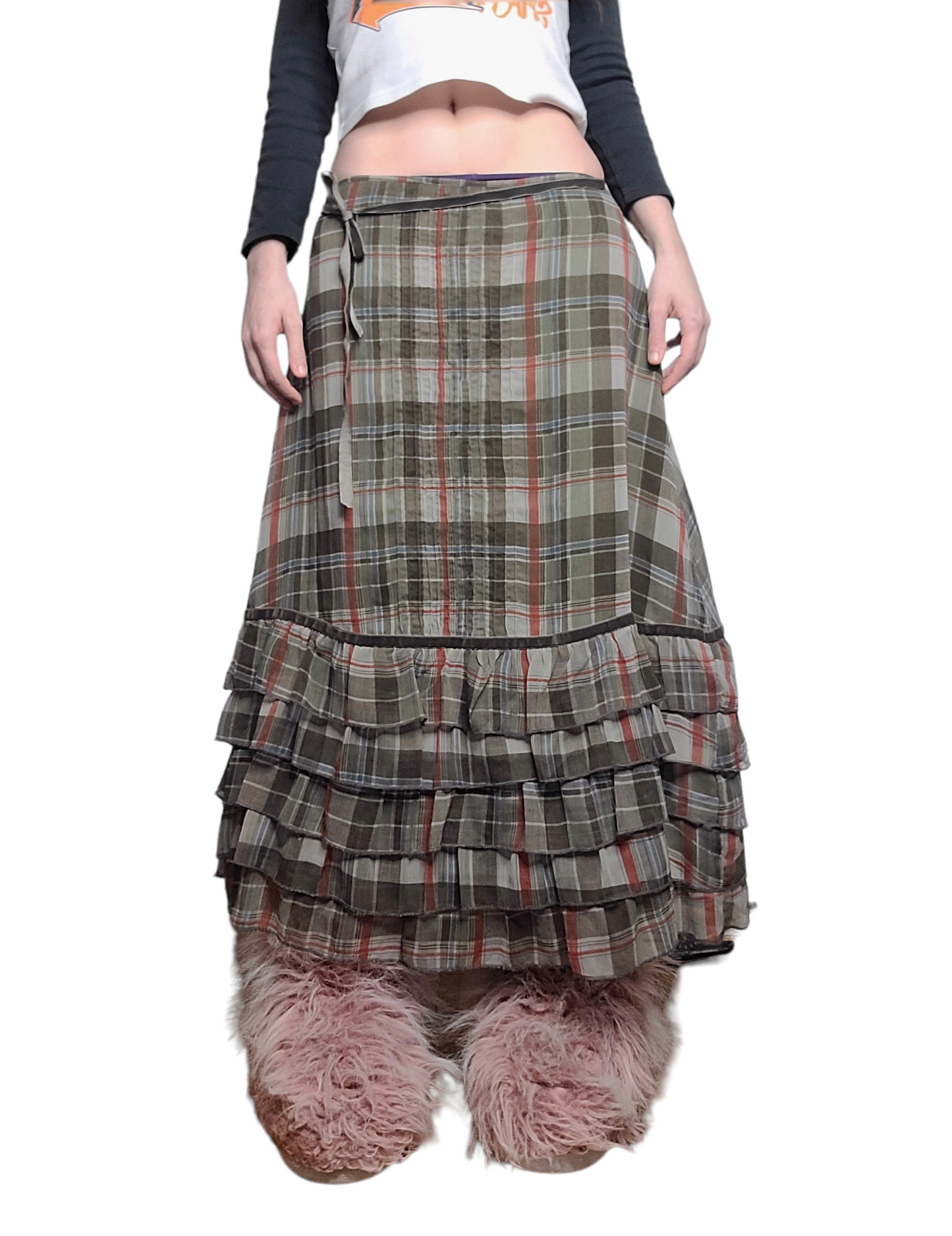 Y2k plaid maxi skirt