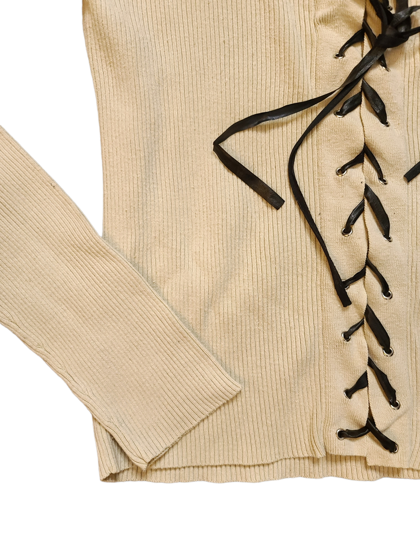 Vintage lace up ribbed sweater