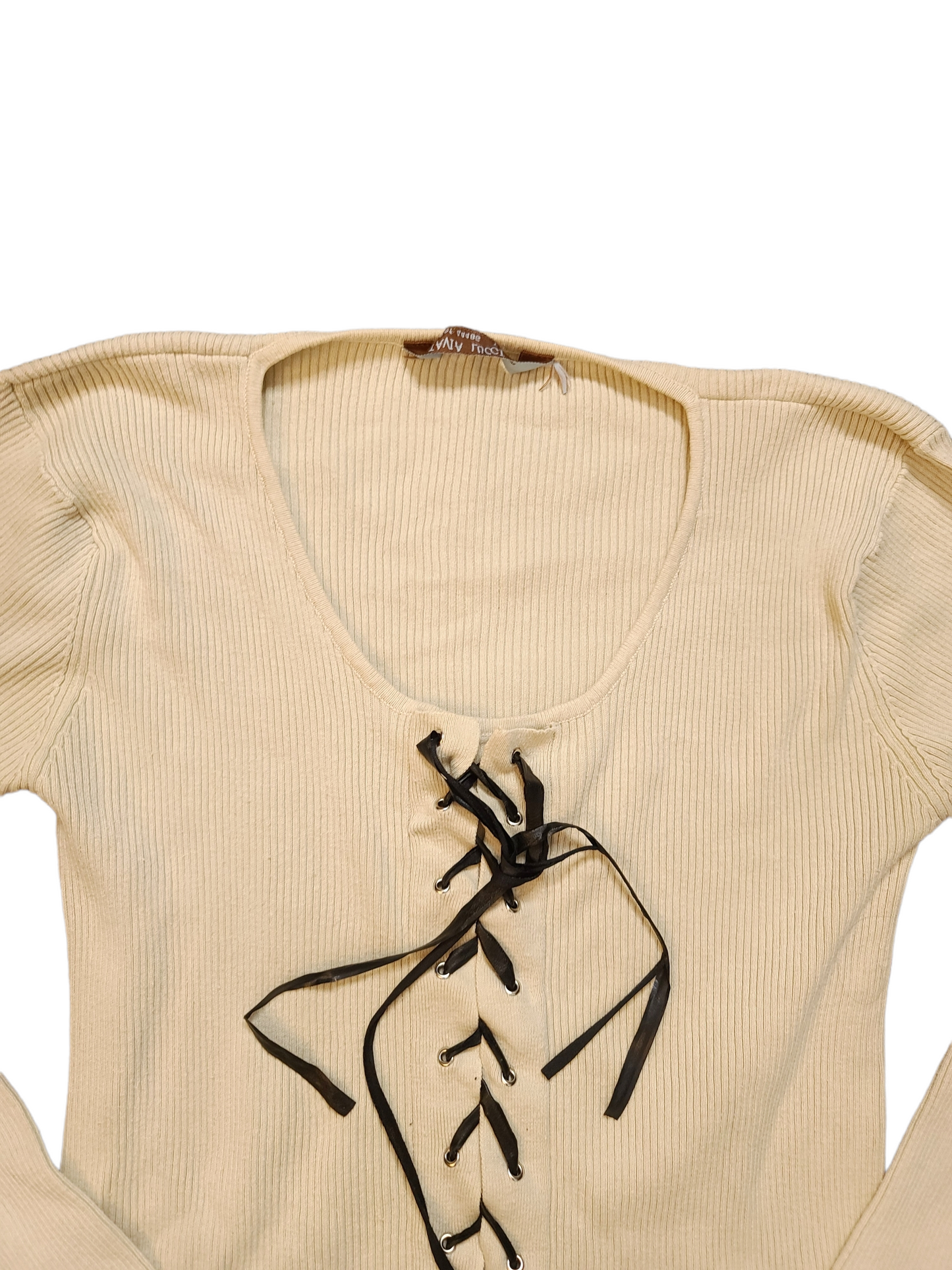 Vintage lace up ribbed sweater