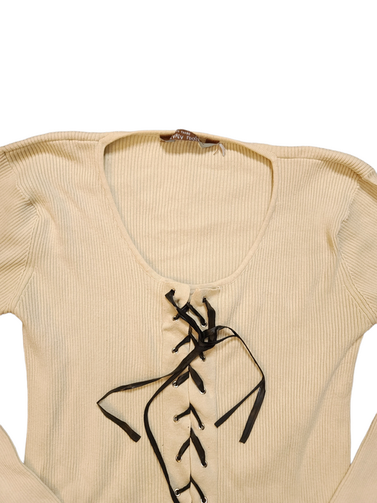 Vintage lace up ribbed sweater