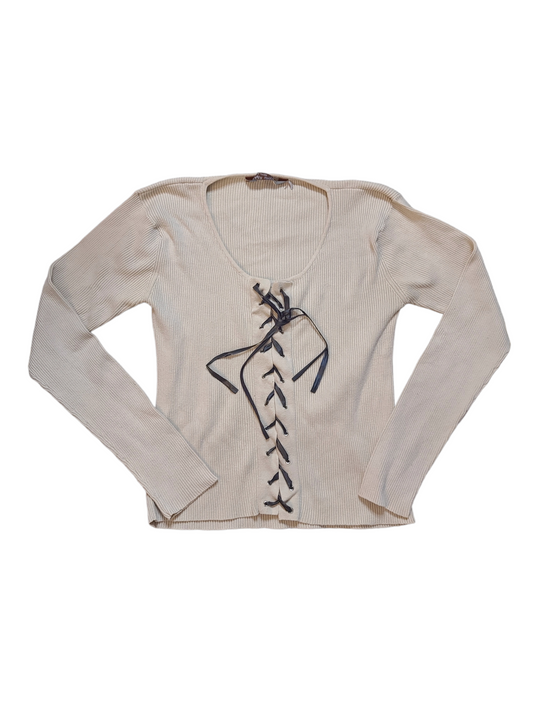 Lace up vintage y2k sweater ribbed downtown coquette bohem