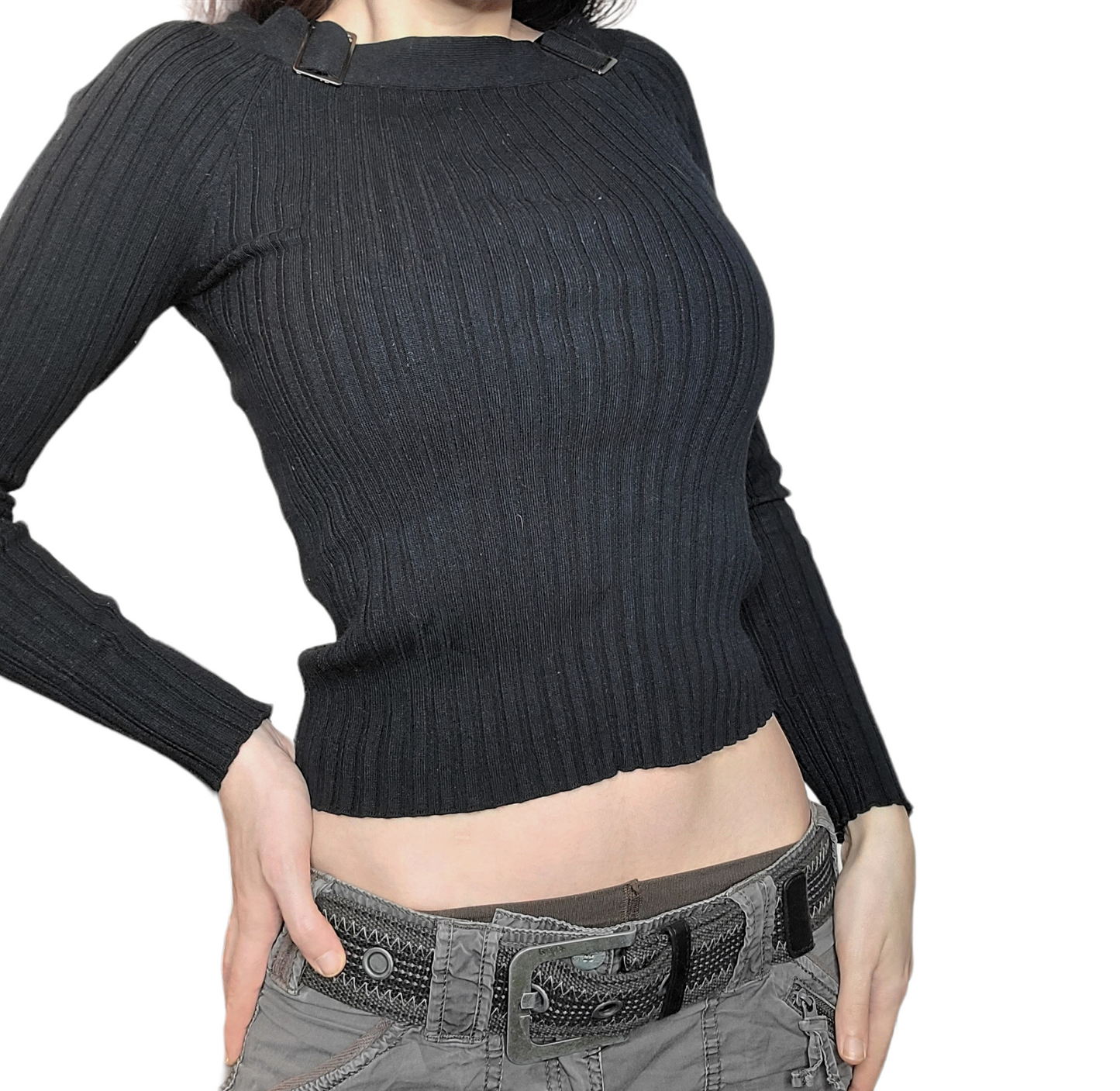 Y2k black off-shoulder sweater