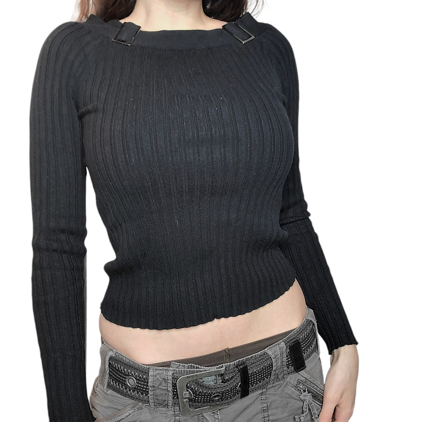 Y2k black off-shoulder sweater