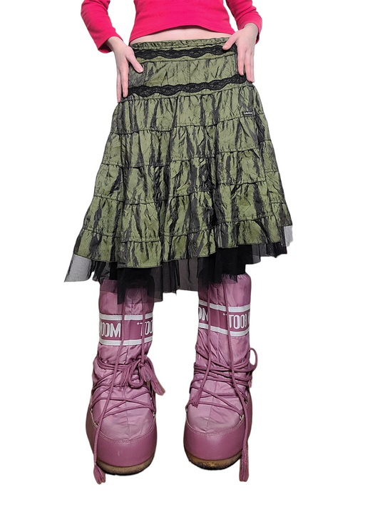 Y2k khaki ruffled lace skirt fairygrunge 2000 