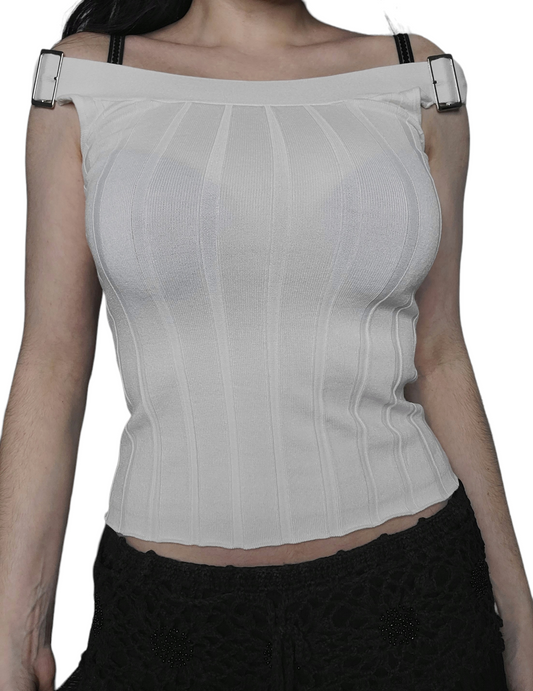 Y2k white ribbed top