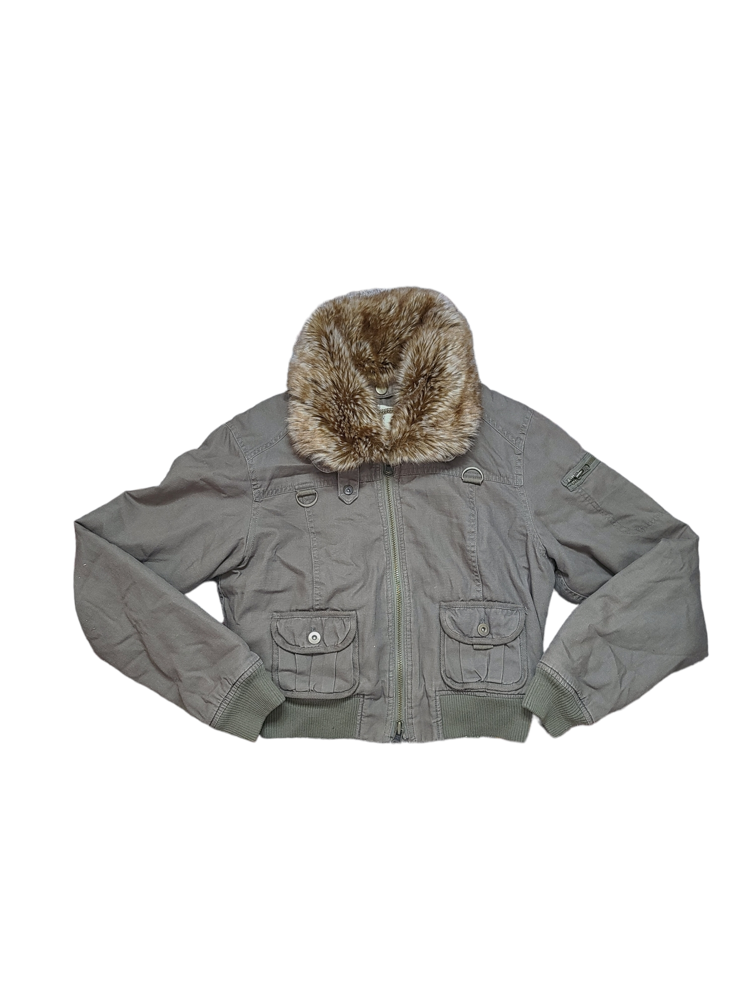 Y2k khaki faux fur jacket grunge biker